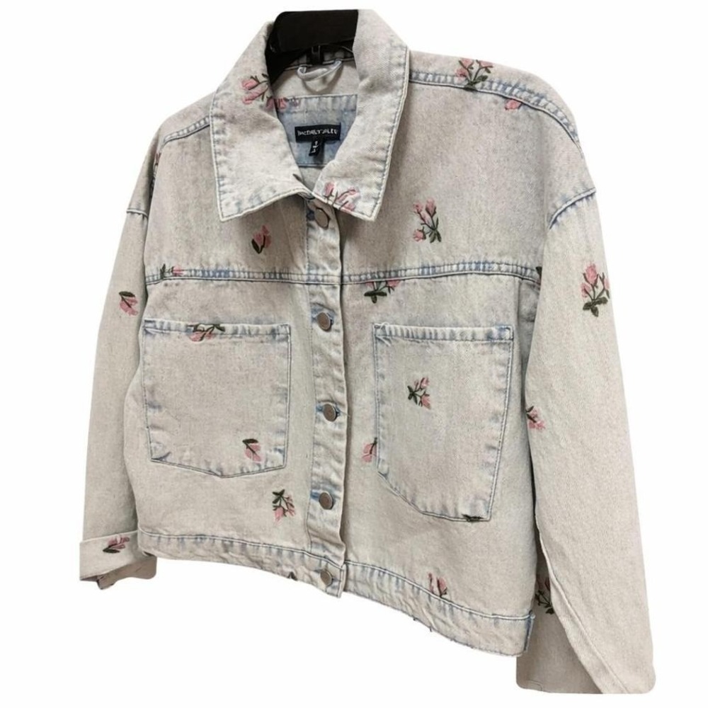 Sincerely‎ Jules Womens Cropped Denim Jacket Floral Embroidered Small Boho